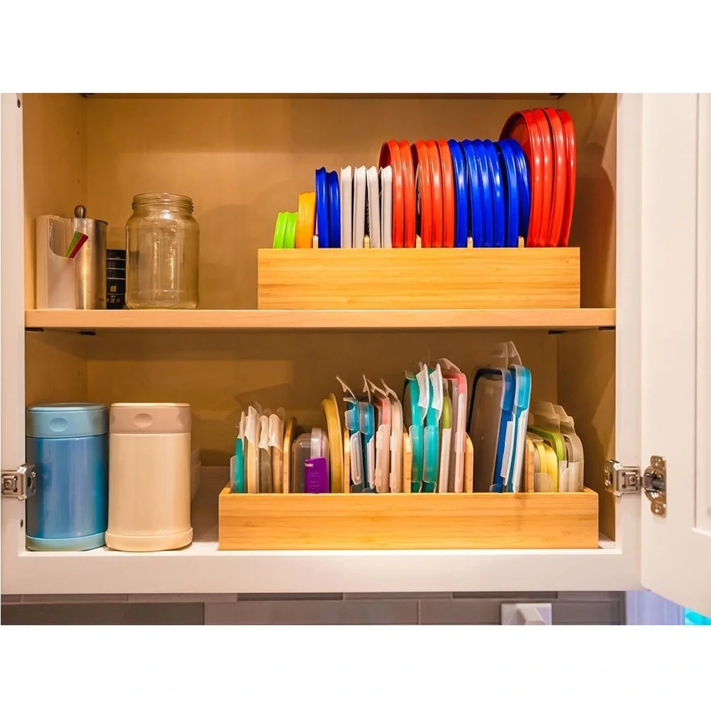Bamboo Pantry Organizer Bin - Natural Bamboo Kitchen Storage